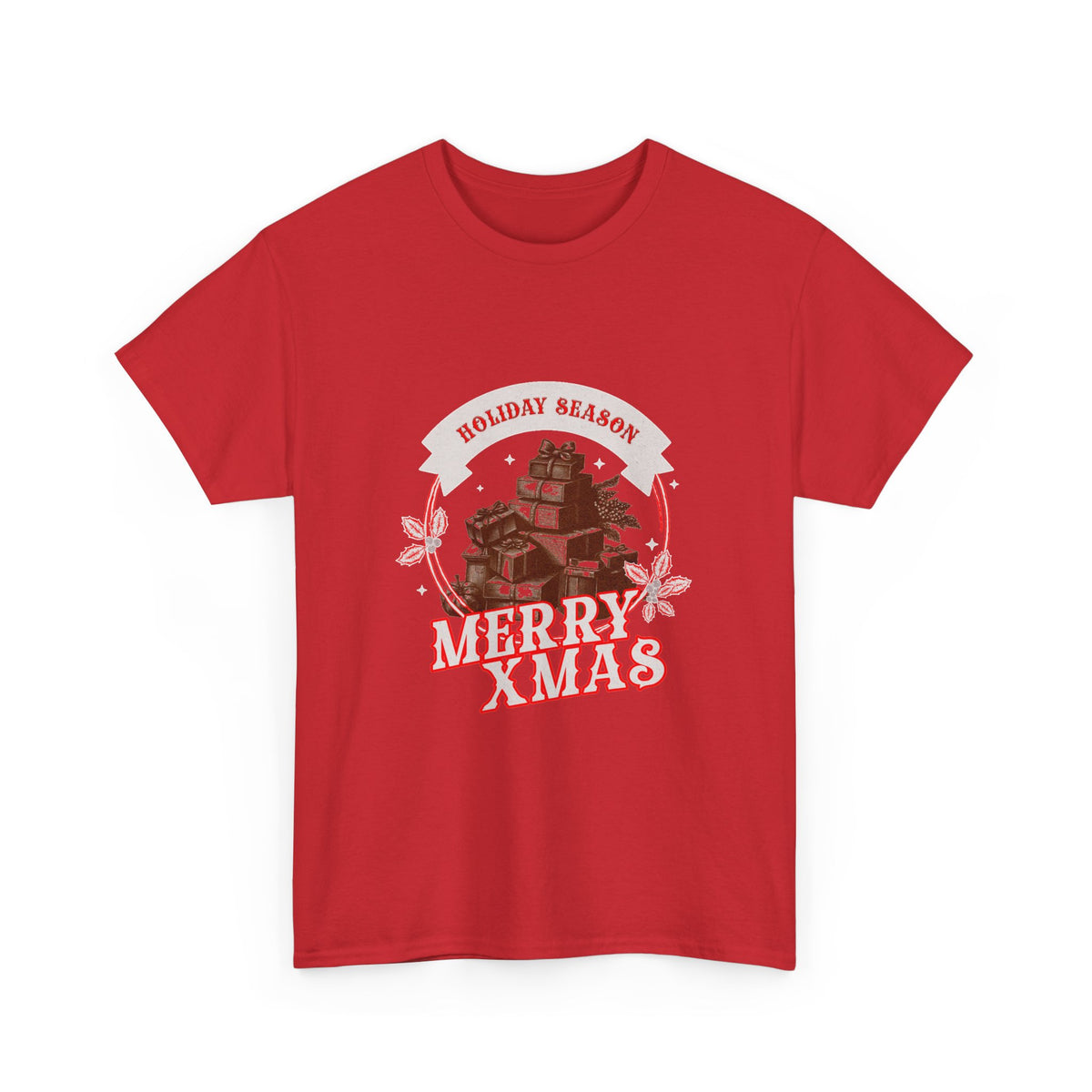 Merry Xmas Holiday Season T-Shirt — Vintage Christmas Gift Stack Graphic Tee