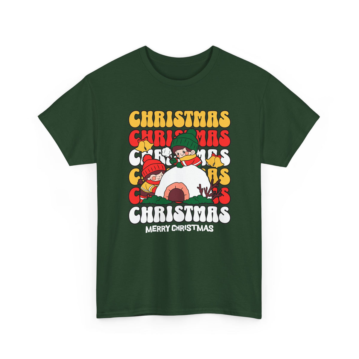 Cute Christmas Shirt, Retro Merry Christmas Graphic Tee, Kids Playing in Snow T-Shirt, Cozy Holiday Gift