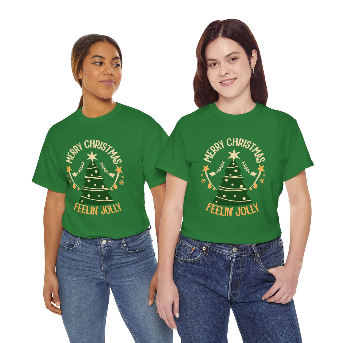 Feelin Jolly Christmas Shirt, Retro Christmas Tree Tee, Merry Christmas Graphic T-Shirt, Vintage Holiday Gift