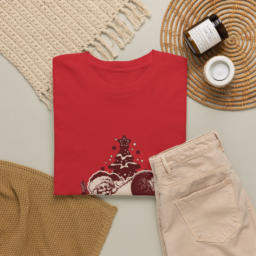 Vintage Megaphone Santa T-Shirt — Retro Christmas Tree Graphic Tee