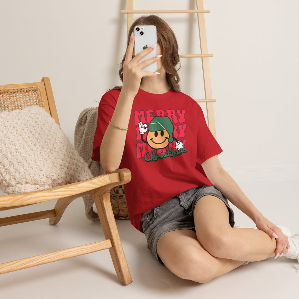 Groovy Christmas Shirt, Retro Smiley Face Christmas Tee, Cute Merry Xmas Graphic T-Shirt, Trendy Holiday Gift